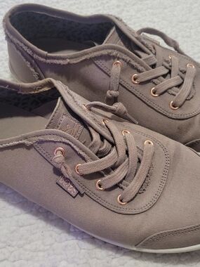 Boss Taupe Canvas Sneakers with Rose Gold Eyelets